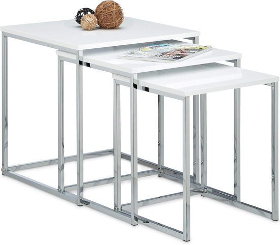 Relaxdays rinkinys is 3 idejimo staliuku, dydis: 42 x 40 x 40 cm kavos staliukai, medinis ir metalinis, baltas 
